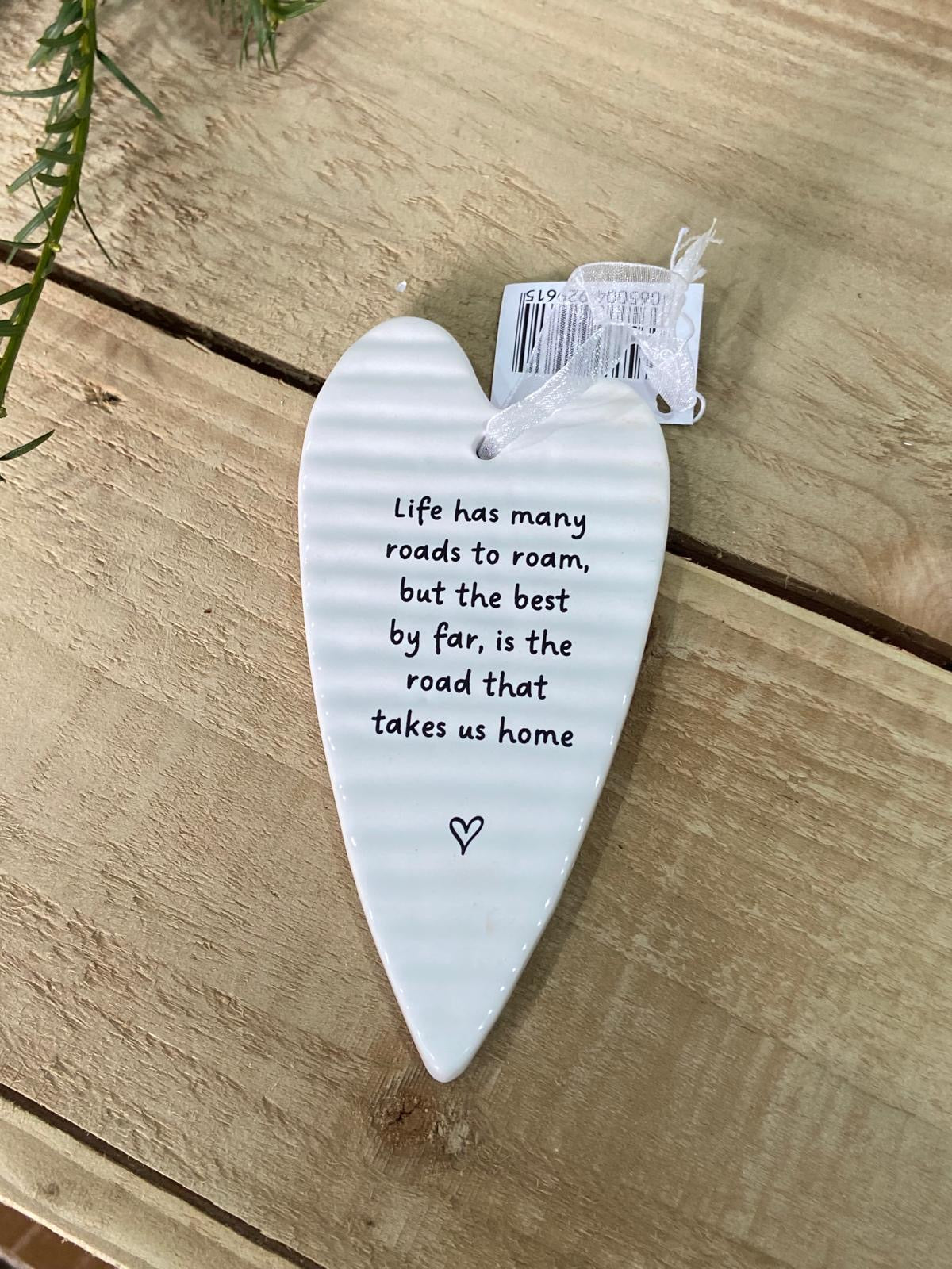 Ceramic Heart Plaque - 'Road that takes us home'