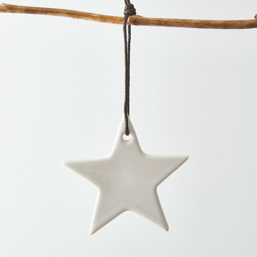Hanging White Ceramic Star - Set of 4
