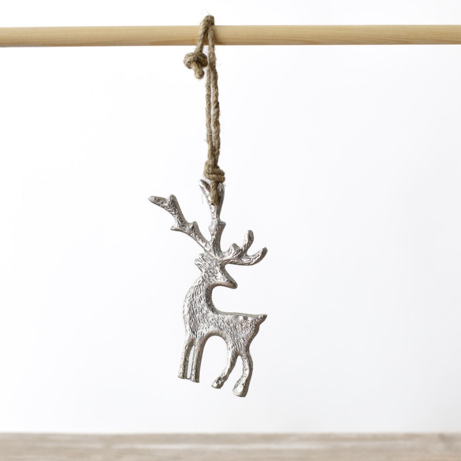 Silver Metal Hanging Reindeers - Set of 2