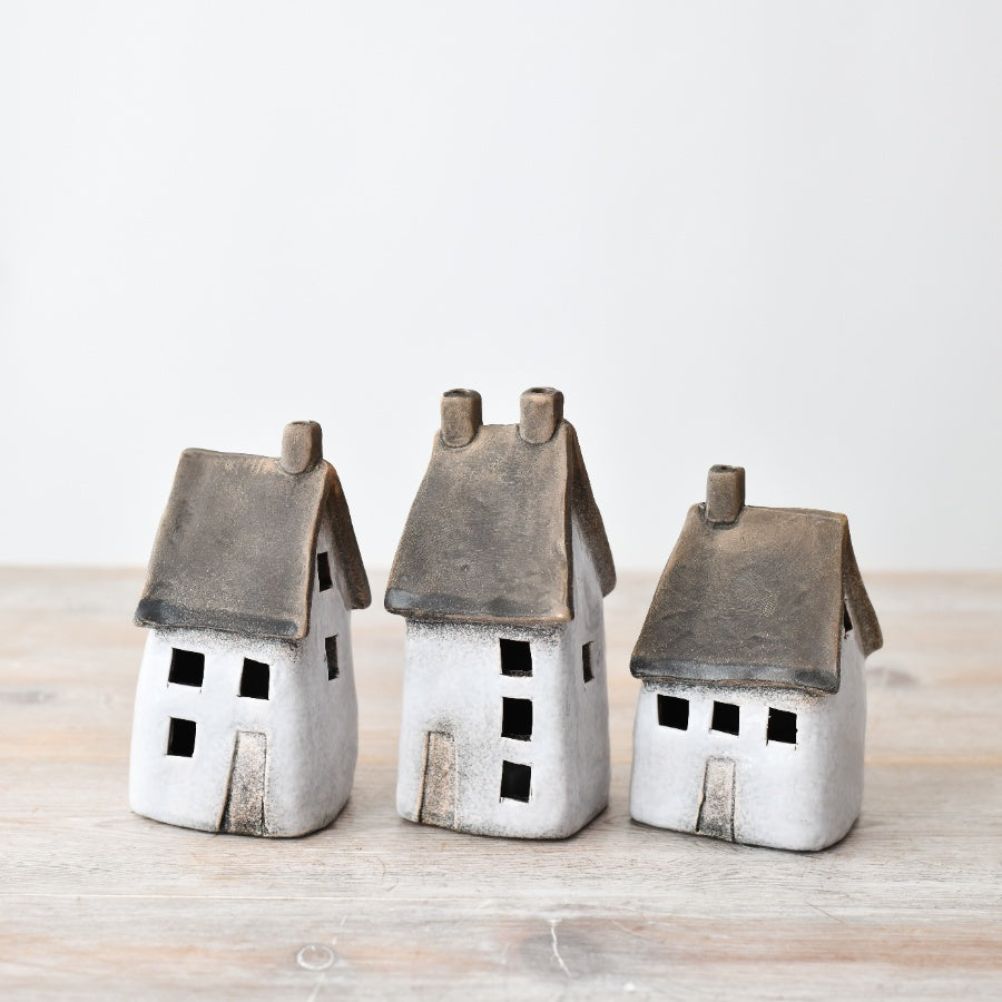 White Speckled LED House Deco - Set of 3