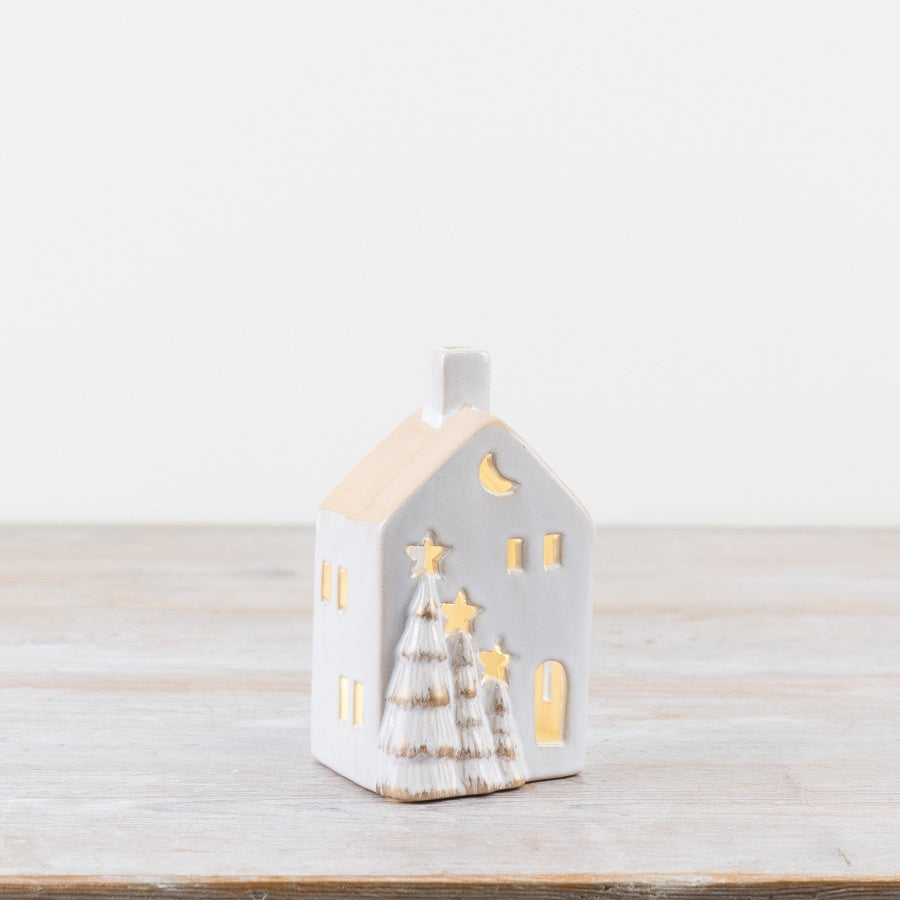 Gold Trim LED Christmas Houses - Set of 2
