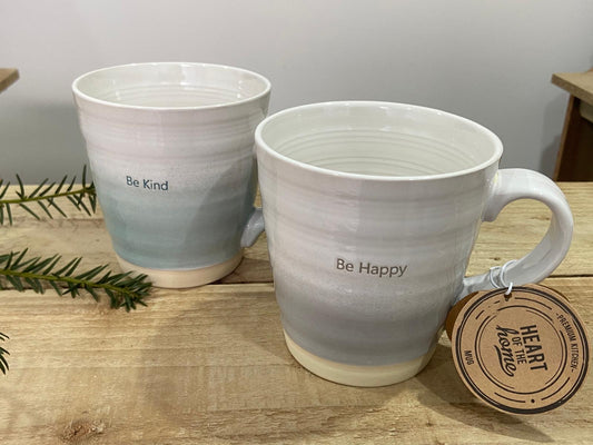 Ceramic "Be Kind" & "Be Happy" Large Mugs (Set of 2)
