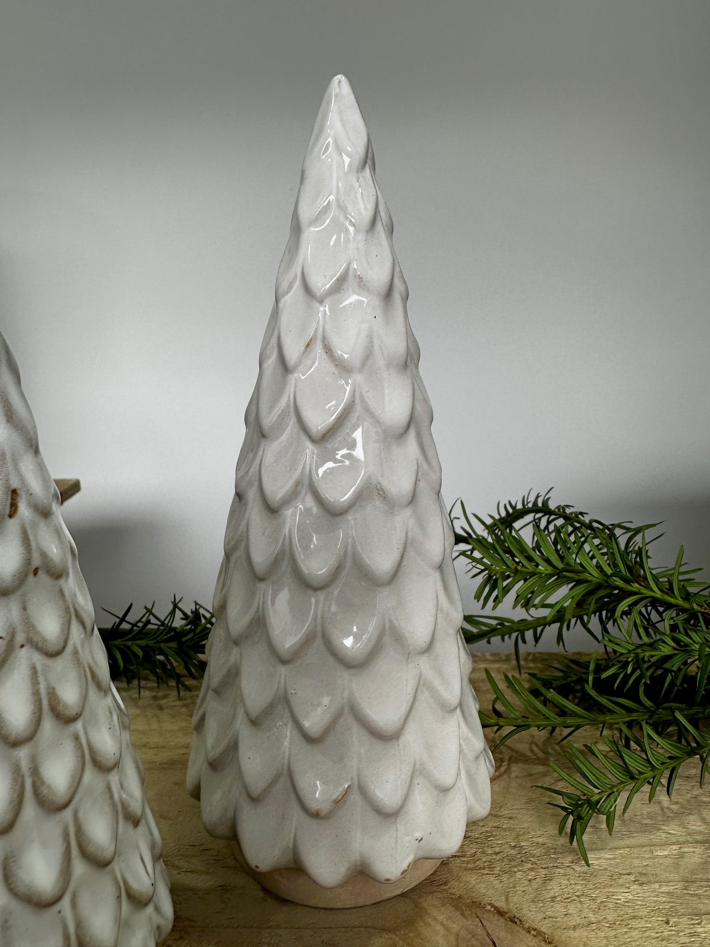 Scalloped Ceramic Glazed Christmas Trees - Set of 2