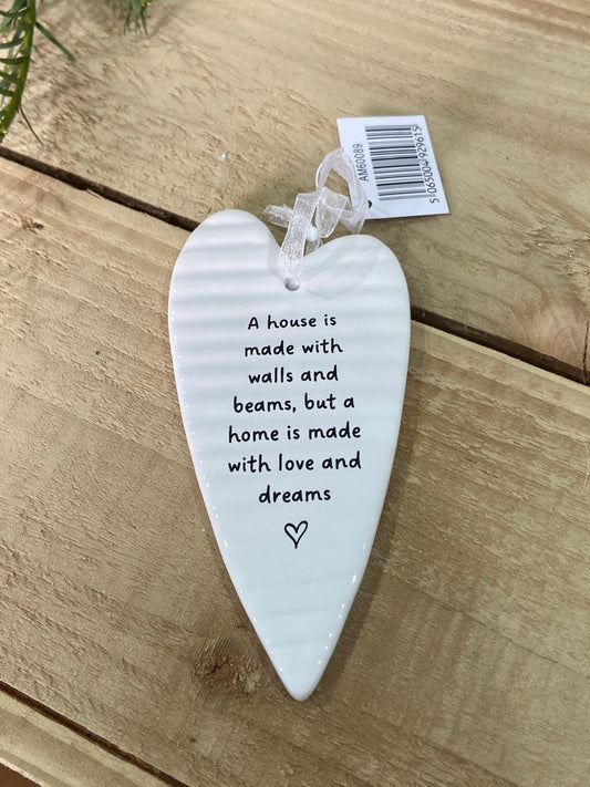 Ceramic Heart Plaque - 'Home is made with love and dreams'