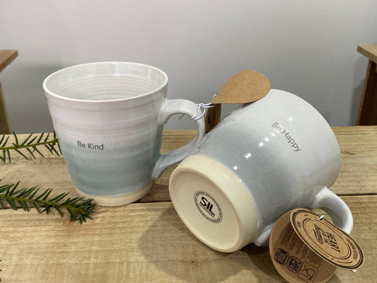 Ceramic "Be Kind" & "Be Happy" Large Mugs (Set of 2)