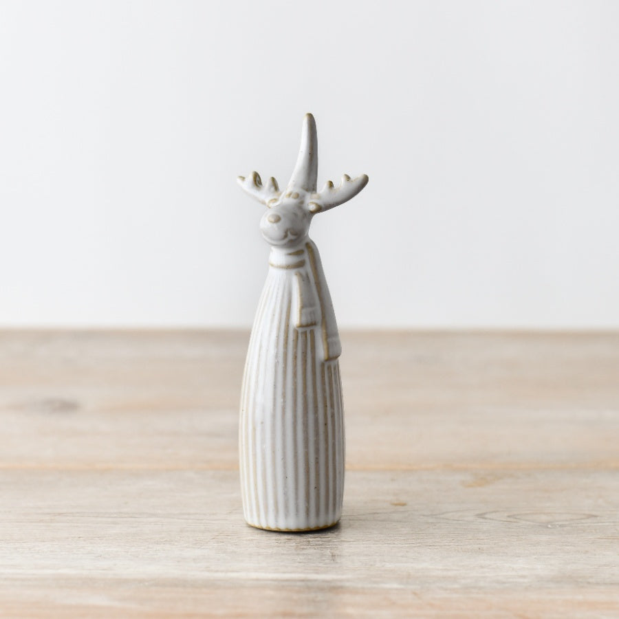 Ceramic Mini Reindeer Christmas Ornament with Reactive White Glaze