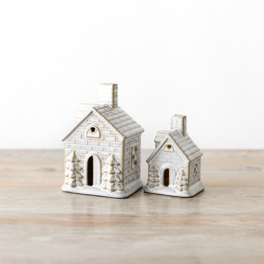 Reactive Glaze LED Christmas Houses - Set of 2