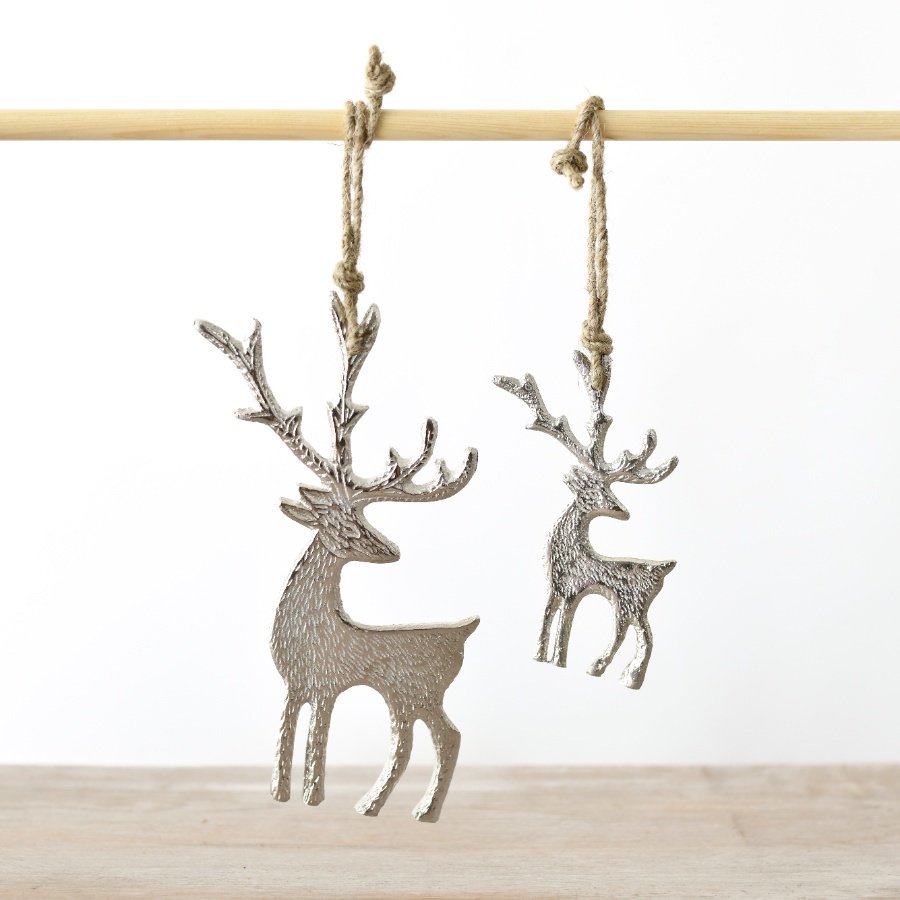 Silver Metal Hanging Reindeers - Set of 2