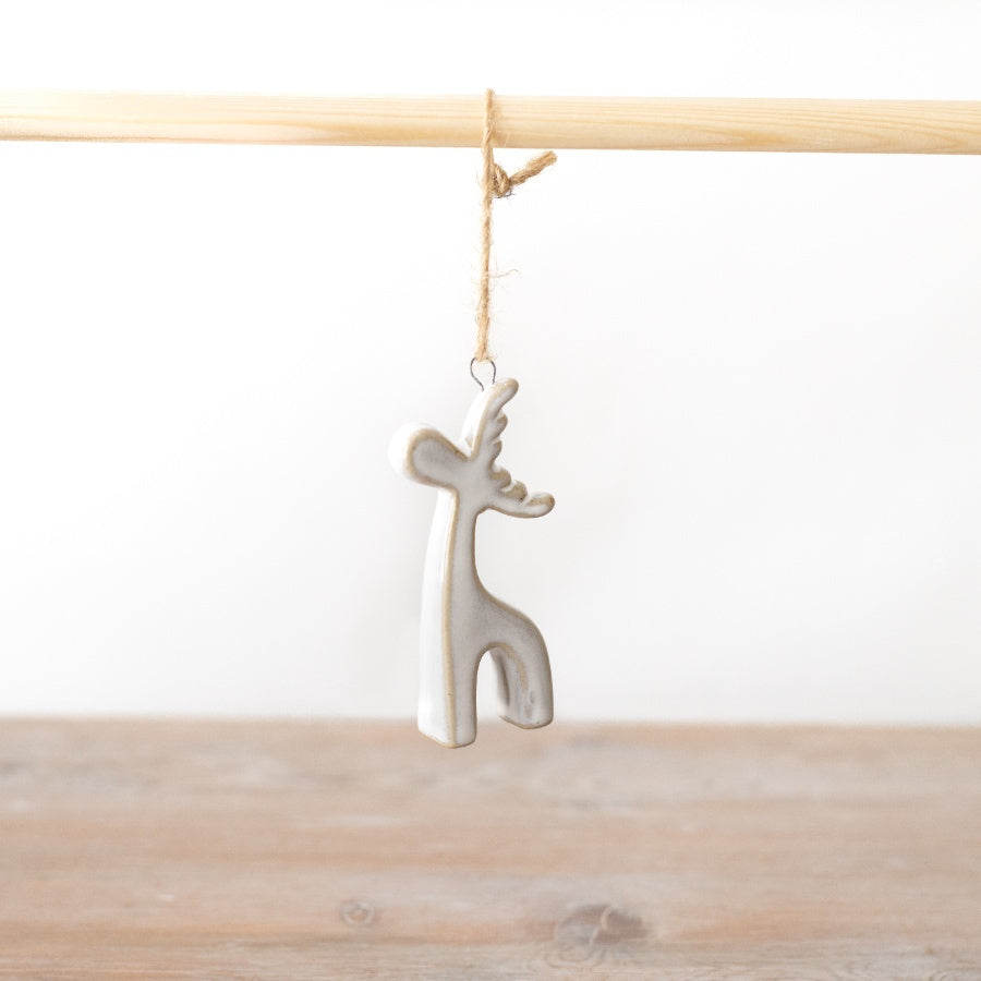 White Glazed Hanging Reindeer Christmas Decoration - Set of 4
