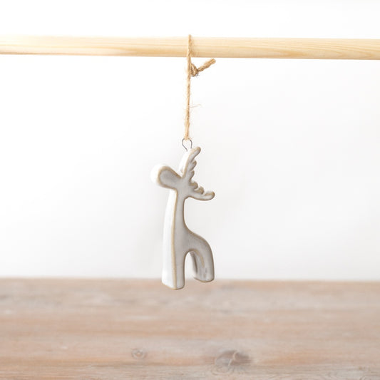 White Glazed Hanging Reindeer Christmas Decoration - Set of 4
