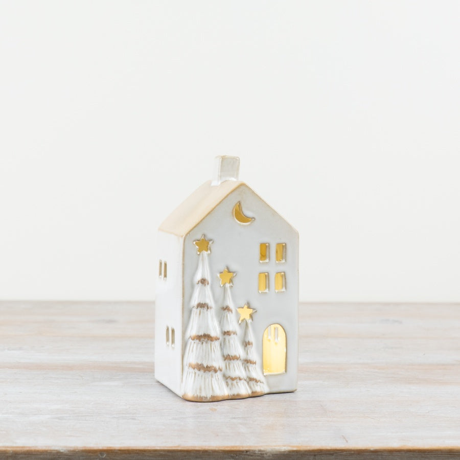 Gold Trim LED Christmas Houses - Set of 2