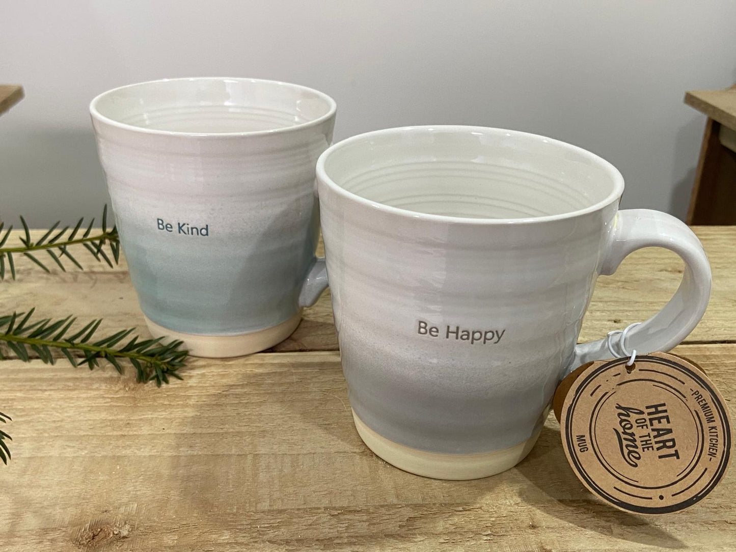 Ceramic "Be Kind" & "Be Happy" Large Mugs (Set of 2)