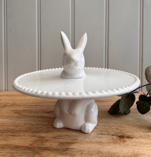 Standing Rabbit Cake Stand with Beaded Edge