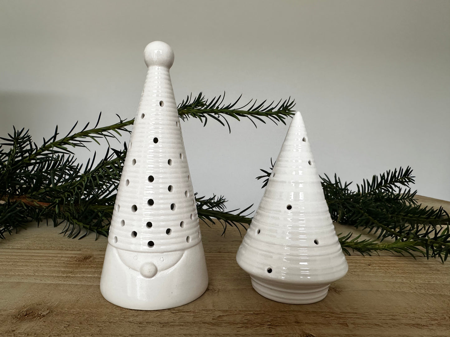 Light Up Ceramic Christmas Tree x2 (Santa Face & Ribbed Tree)