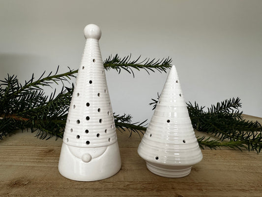 Light Up Ceramic Christmas Tree x2 (Santa Face & Ribbed Tree)