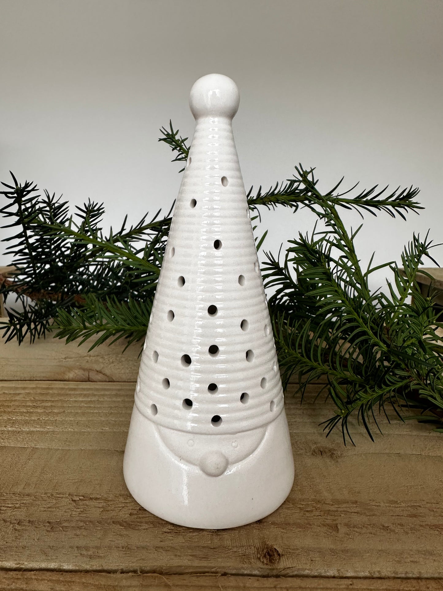 Light Up Ceramic Christmas Tree x2 (Santa Face & Ribbed Tree)