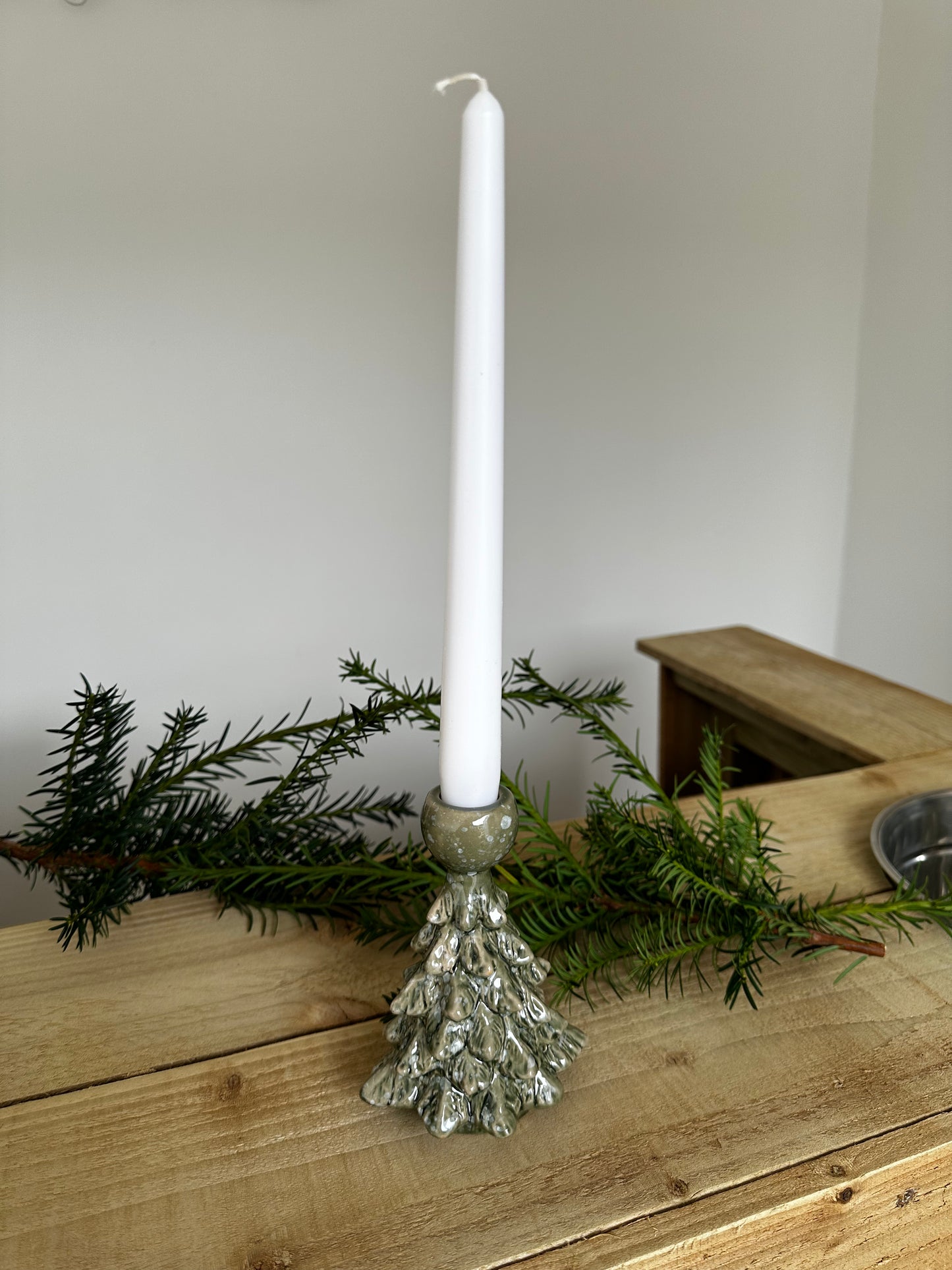 Green Christmas Textured Ceramic Tree Candle Holder