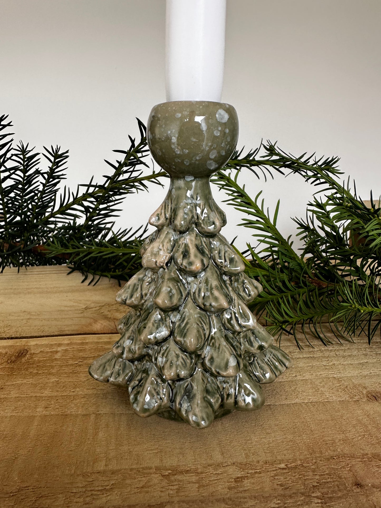 Green Christmas Textured Ceramic Tree Candle Holder