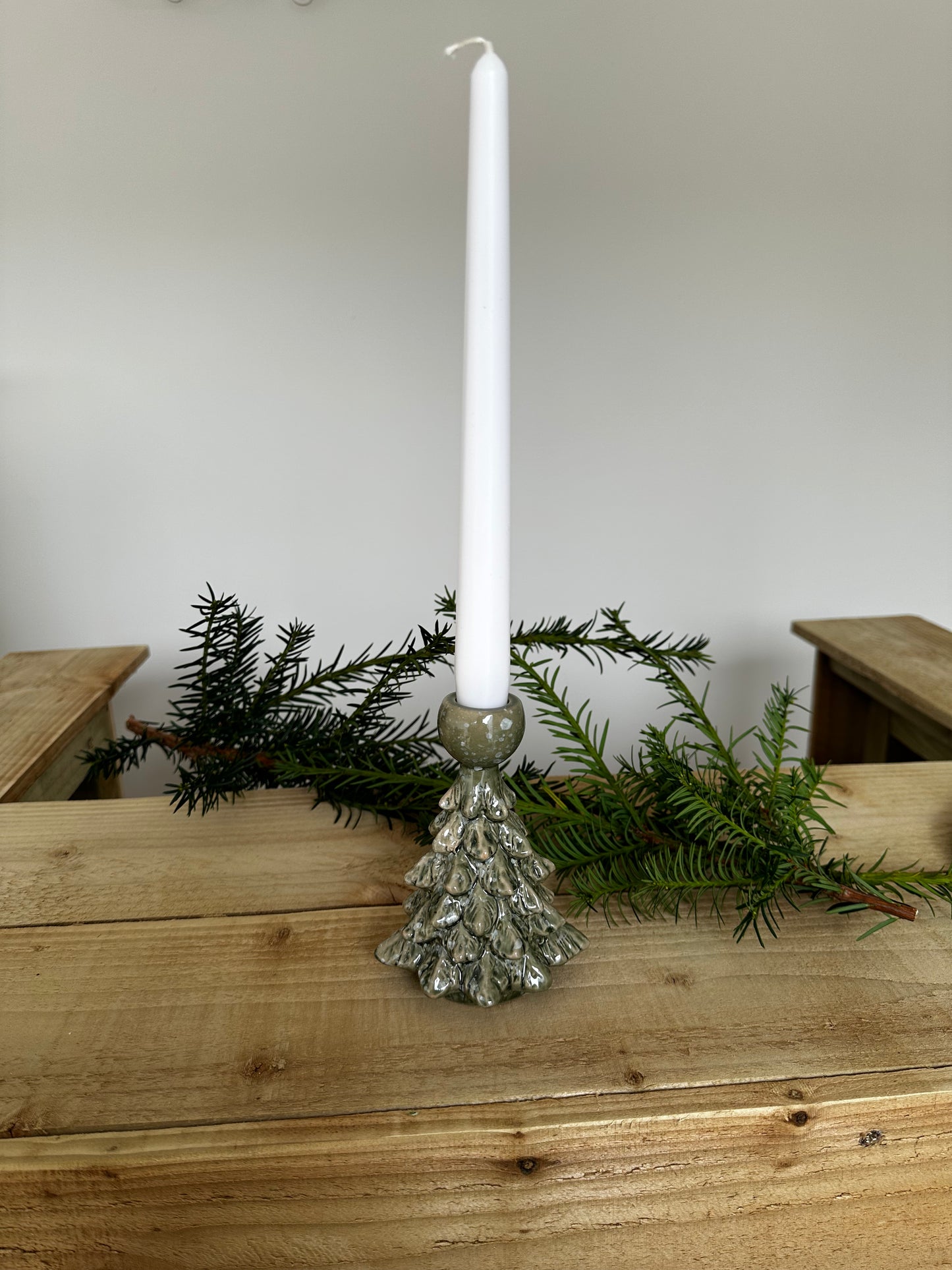 Green Christmas Textured Ceramic Tree Candle Holder