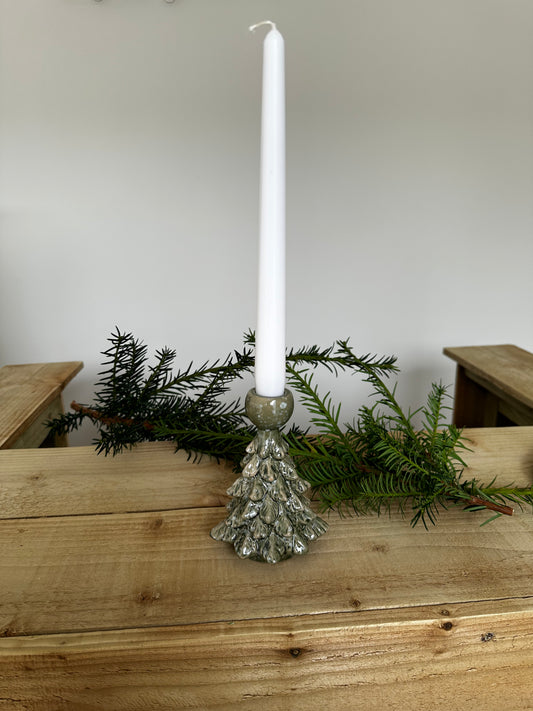 Green Christmas Textured Ceramic Tree Candle Holder
