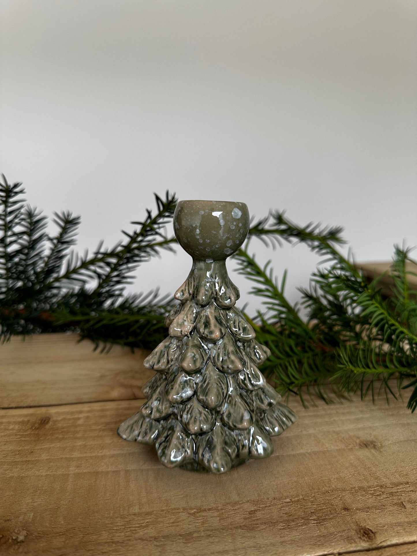 Green Christmas Textured Ceramic Tree Candle Holder