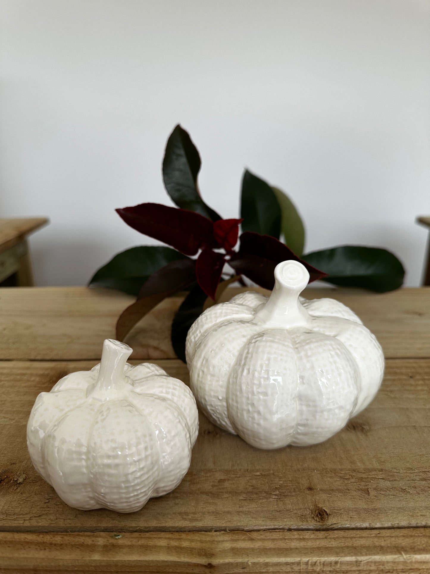 Set of 2 White Textured Pumpkin Ornaments