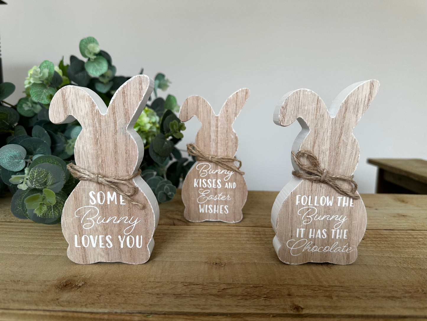 Wooden Bunny Cut-out Freestanding Plaque x3