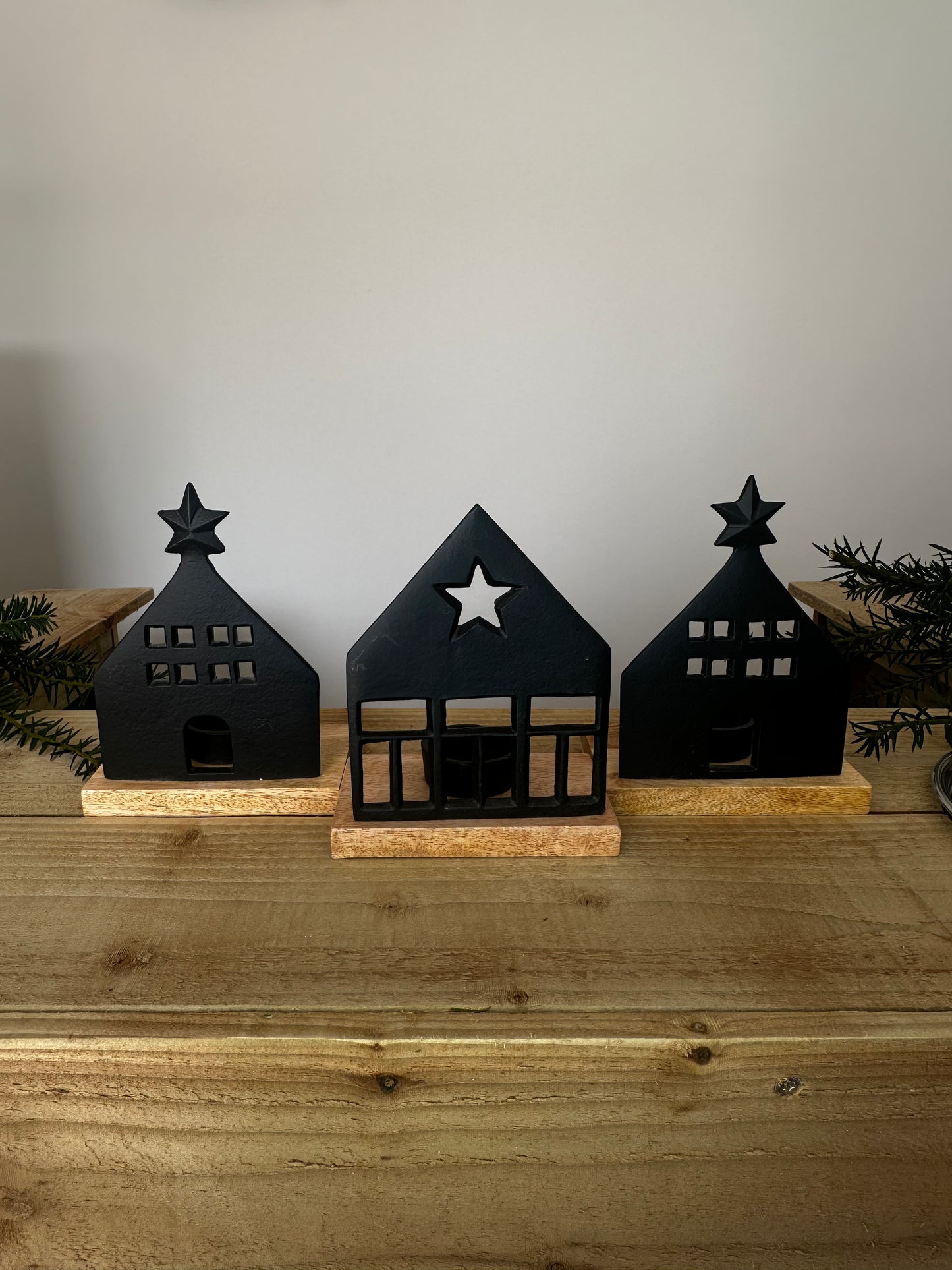 Set of 3 Black Aluminium Houses - Tealight Holders