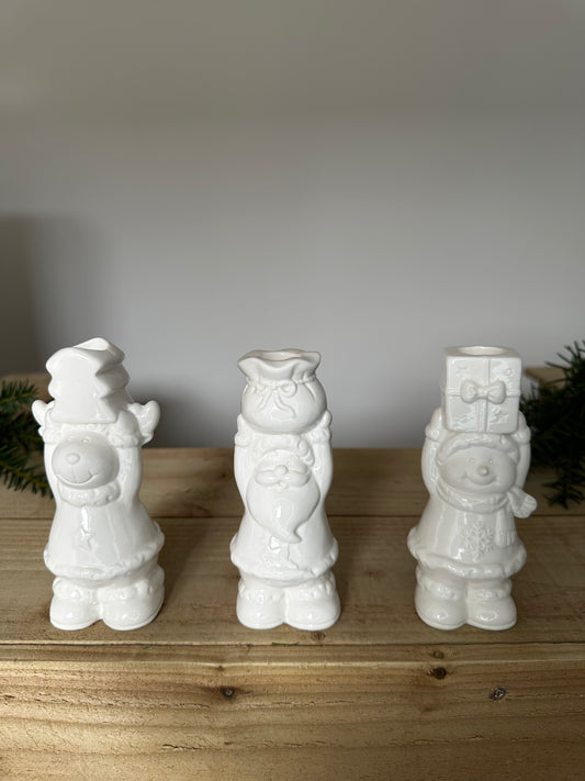 Ceramic Character Tapered Dinner Candle Holders (Set of 3)