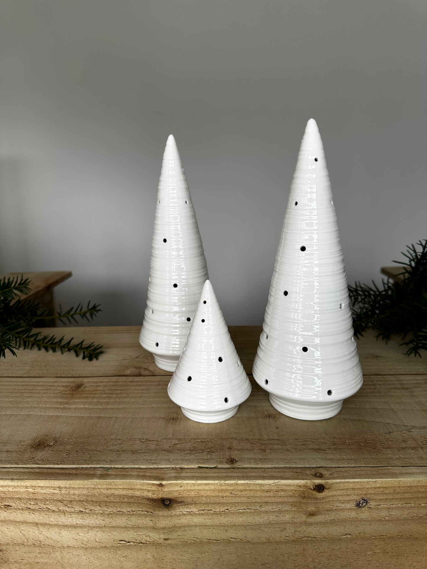 Light Up White Ceramic Christmas Tree x3