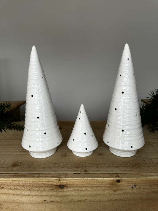 Light Up White Ceramic Christmas Tree x3
