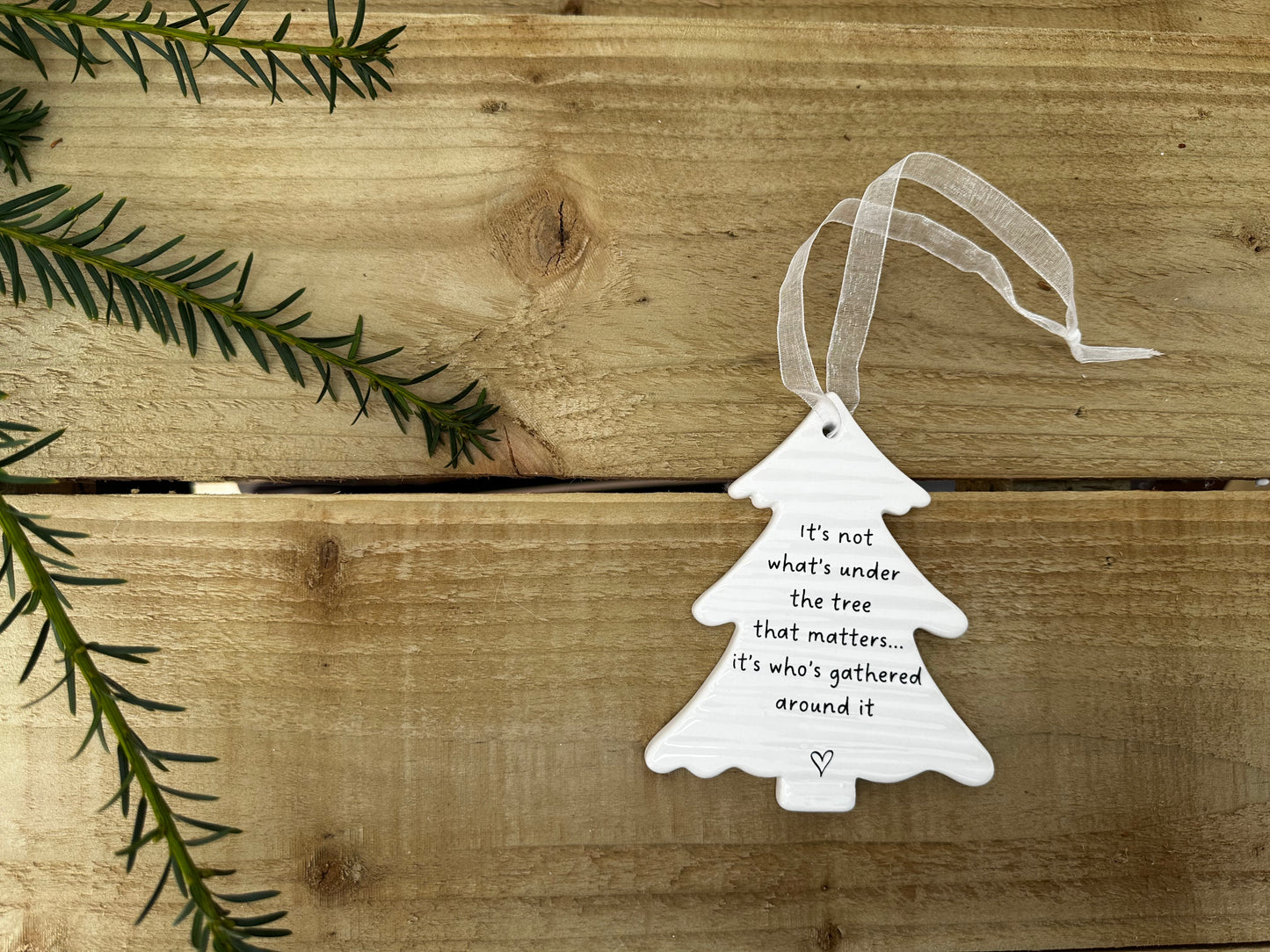 Ceramic Christmas Tree Hanging Plaque - 'It's Who's Gathered Around It'
