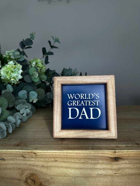 Square Framed Dad Plaque With Easel Stand - 'World's Greatest Dad'