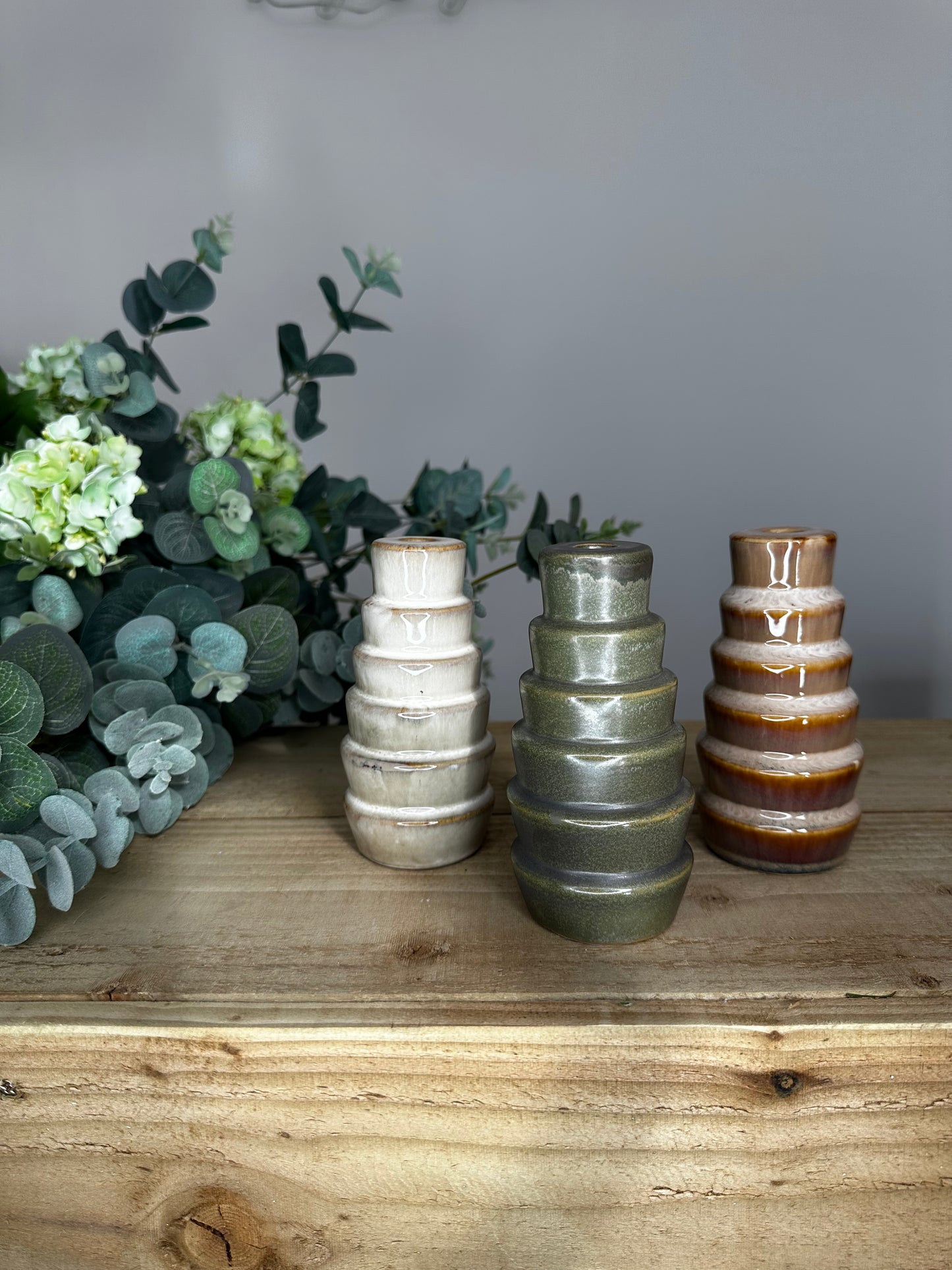 Set of 3 Ceramic Design Candle Holders (asst. colours)