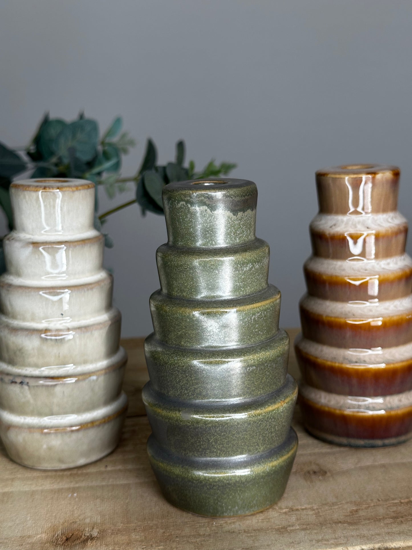 Set of 3 Ceramic Design Candle Holders (asst. colours)