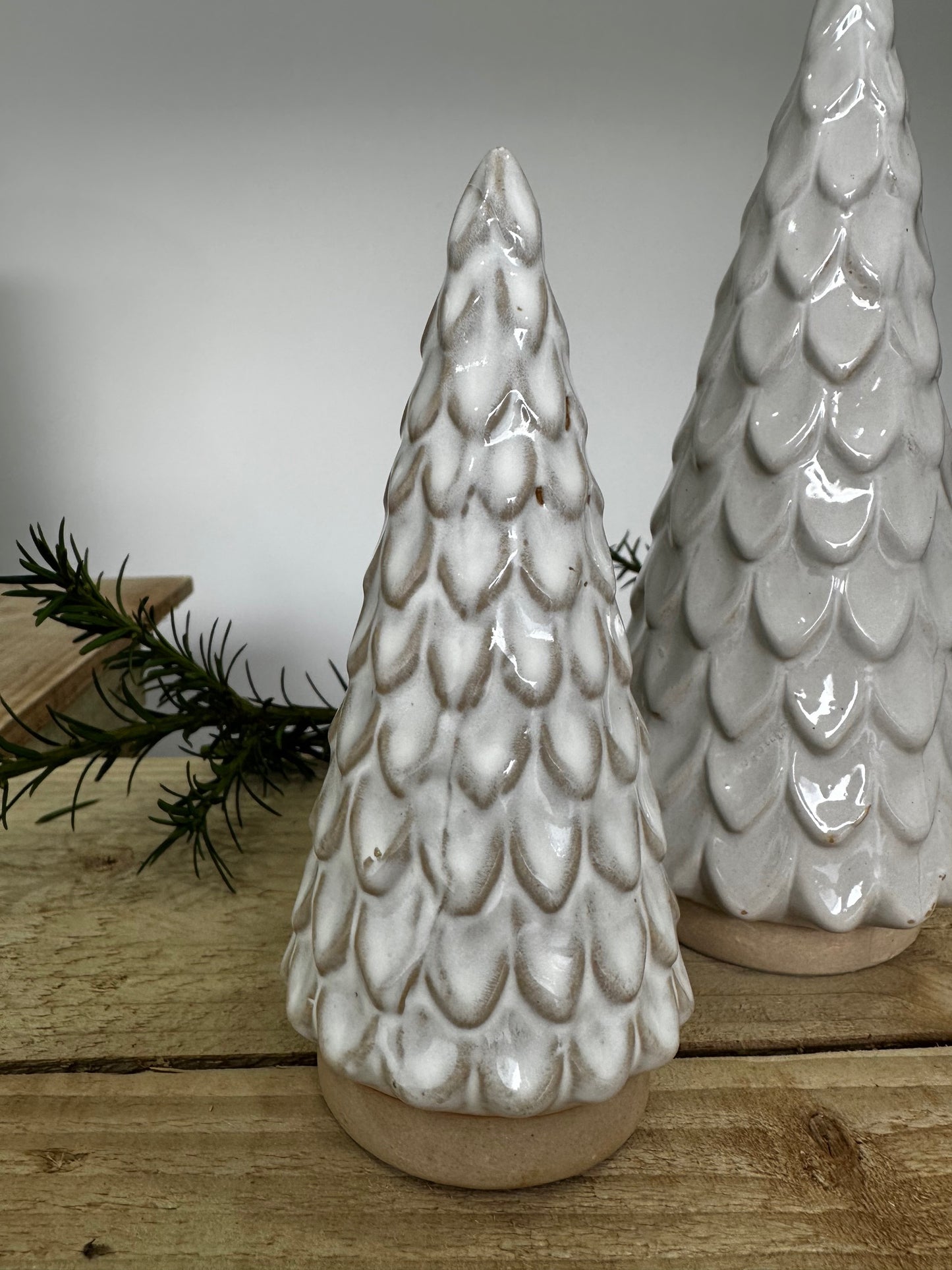Scalloped Ceramic Glazed Christmas Trees - Set of 2
