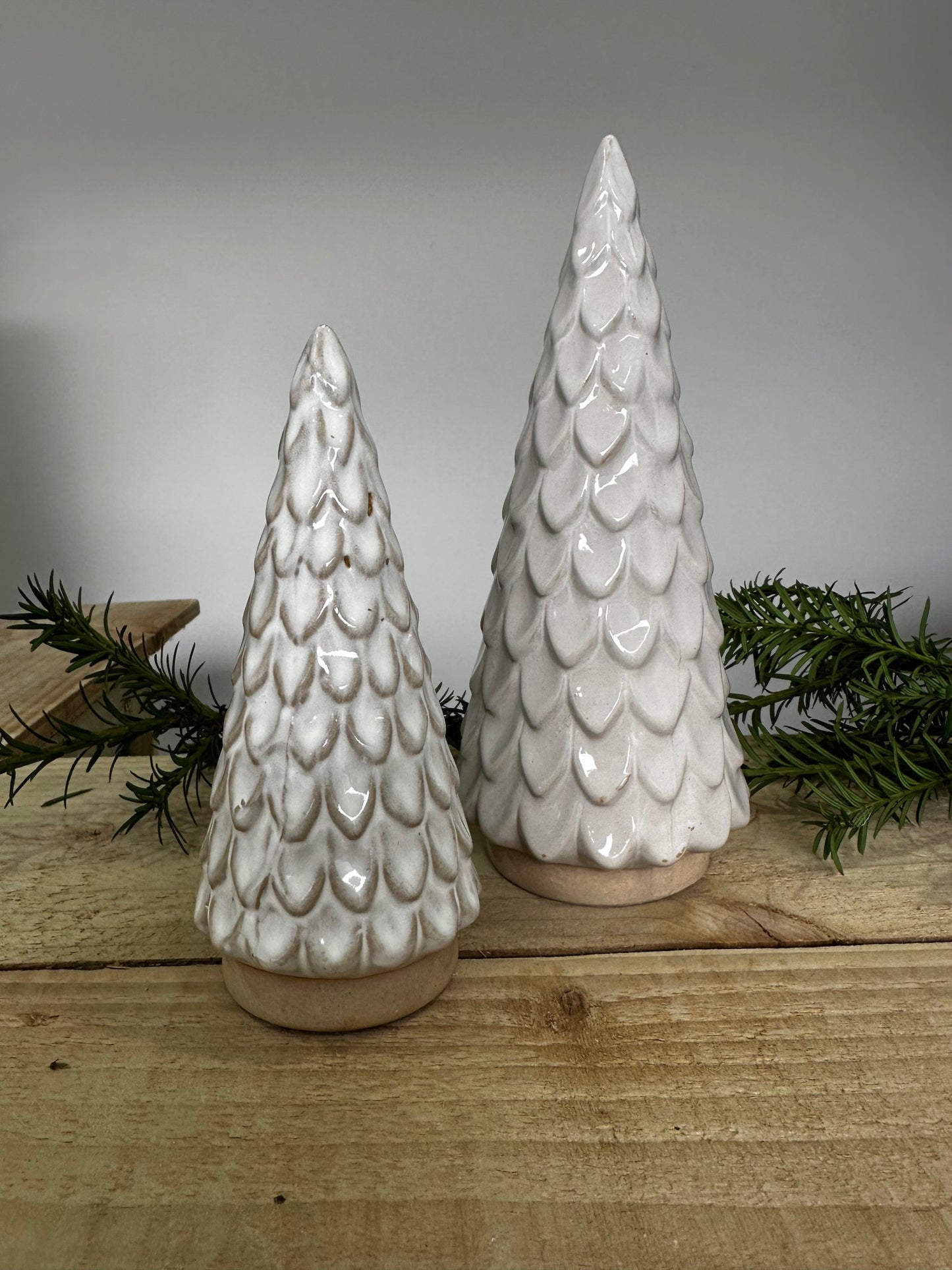 Scalloped Ceramic Glazed Christmas Trees - Set of 2