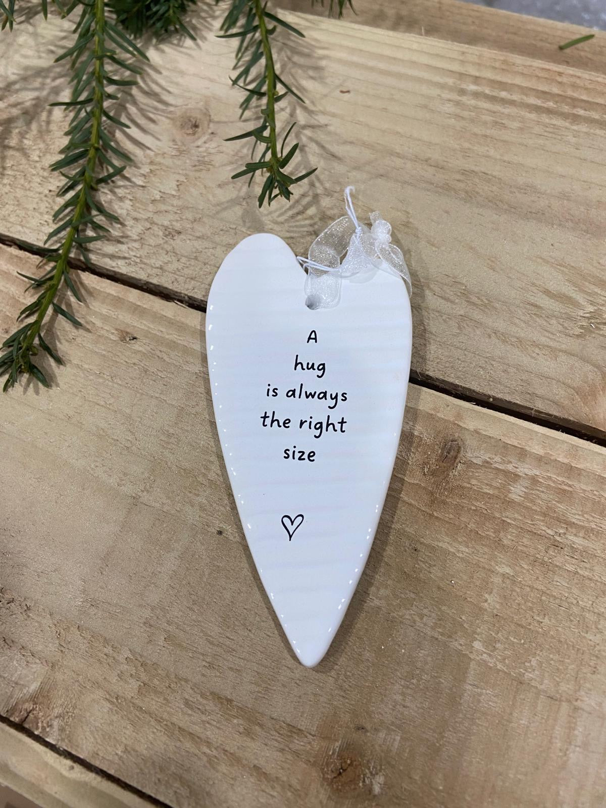 Ceramic Heart Plaque - 'A hug is always the right size'