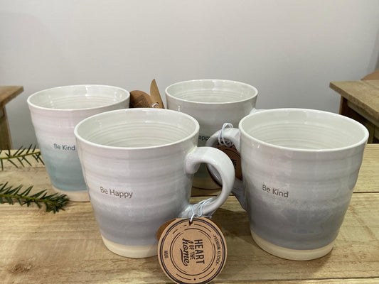 Ceramic "Be Kind" & "Be Happy" Large Mugs (Set of 4)