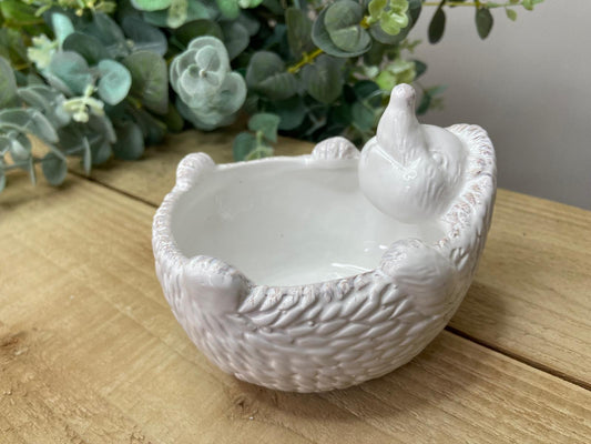 Cute White Ceramic 'Hedgehog on Back' Bowl